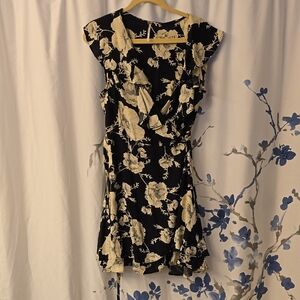 Free People Black and Cream Floral Mini Dress